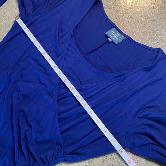 Milk Nursingwear Navy Blue 3/4 Sleeve Crossover Top Midi Dress sz M - Picture 11 of 14